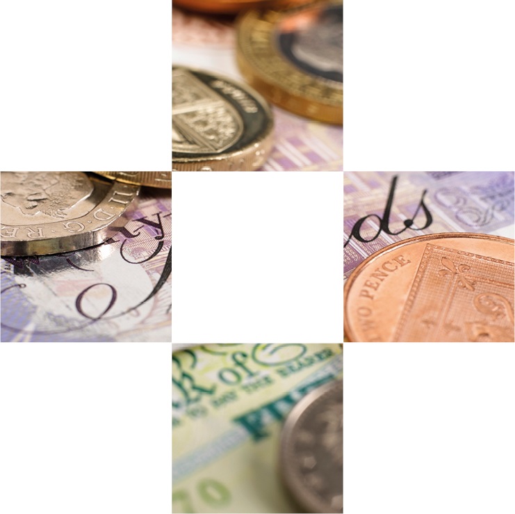 Close up image of money, cut out in the shape of the UHI Close up image of money, cut out in the shape of the UHI
